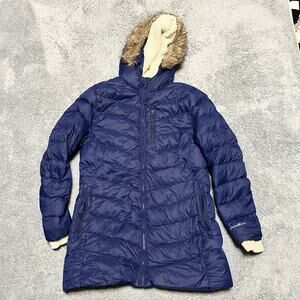Eddie Bauer Puffer Jacket Kids Youth Large 14 Blue Long Down Hooded Coat